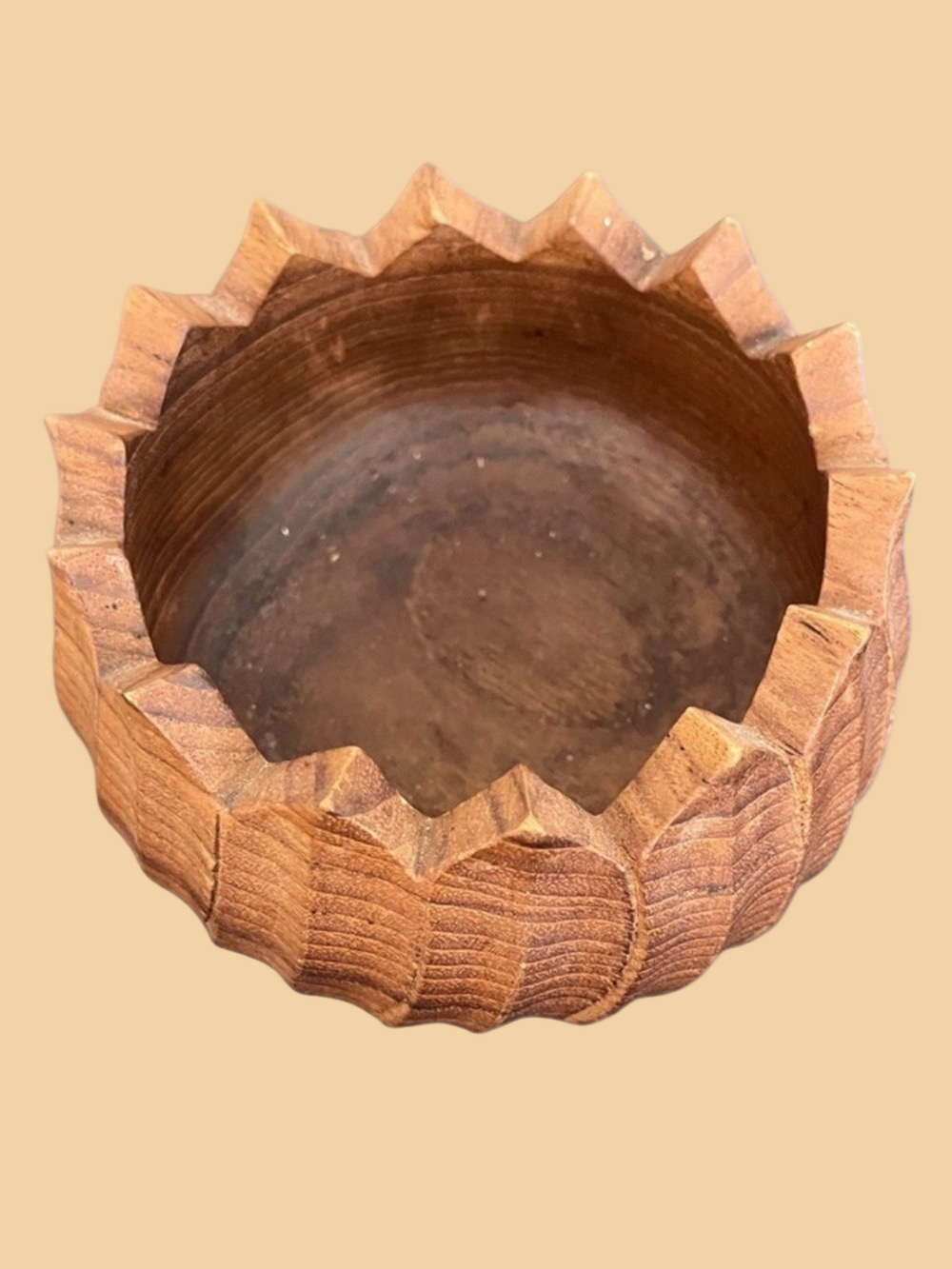 Carved Floral Design Wooden Bowl